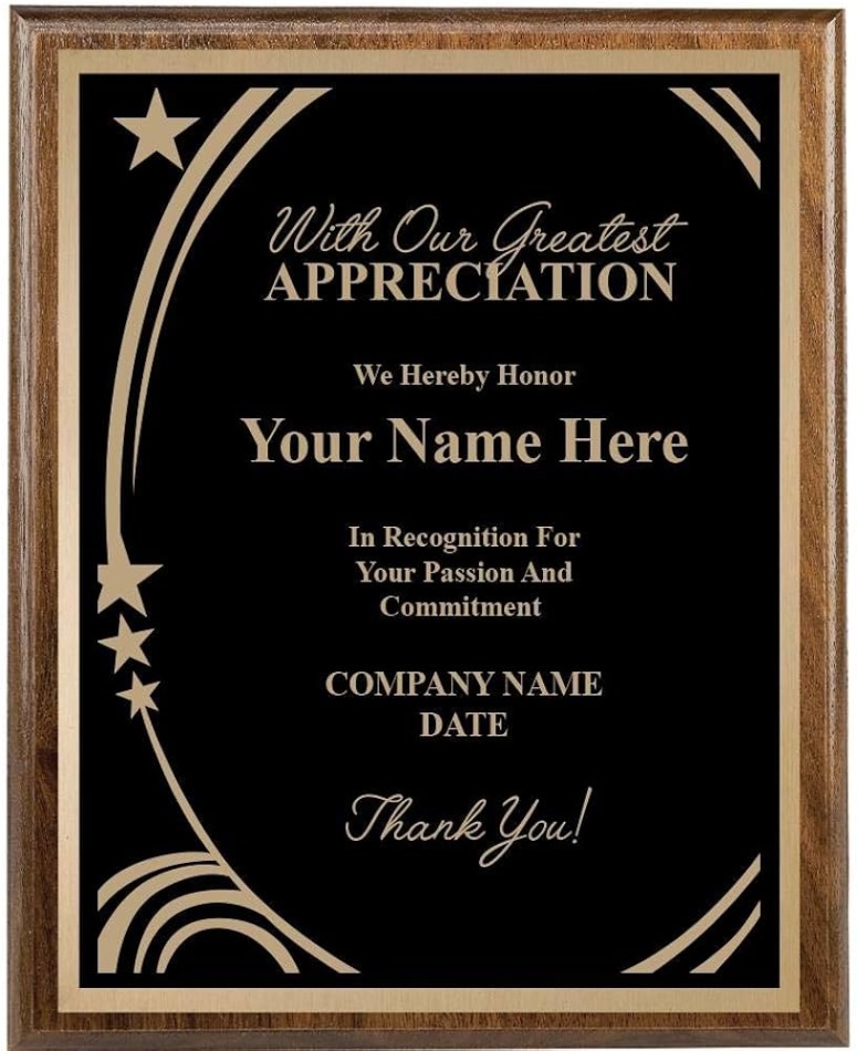 award plaque designs Bulan 1 Recognition Plaque, x Custom Engraved With Our Greatest Appreciation  Plaque Award