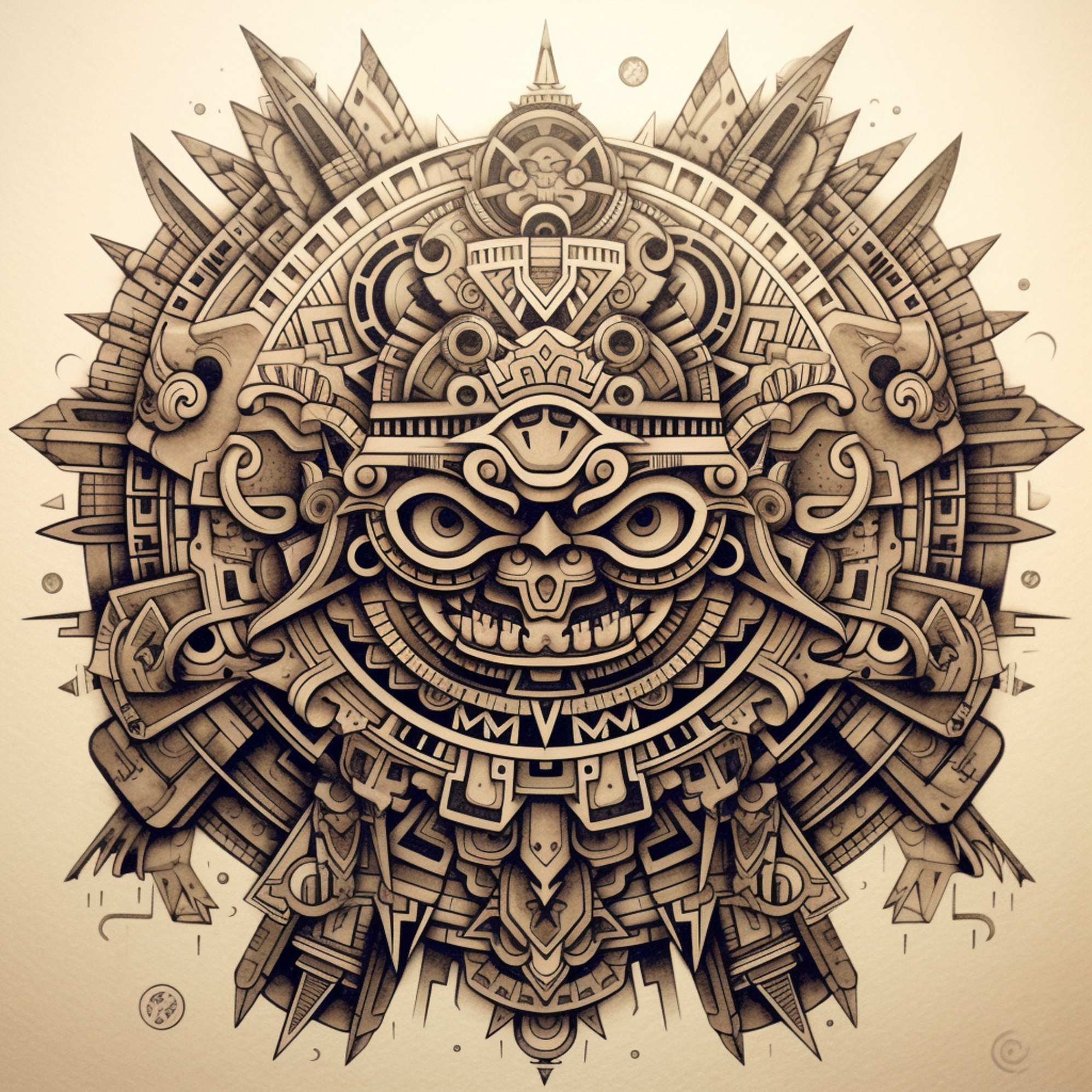 aztec calendar tattoo design Bulan 2 Aztec design , maya imagery, tattoo idea, tribal, digital print, calendar
