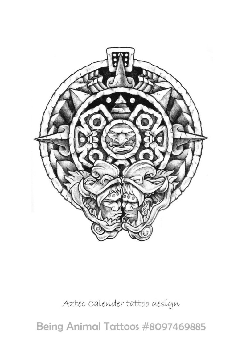 aztec calendar tattoo design Bulan 2 Powerful Aztec Calendar Tattoo Design