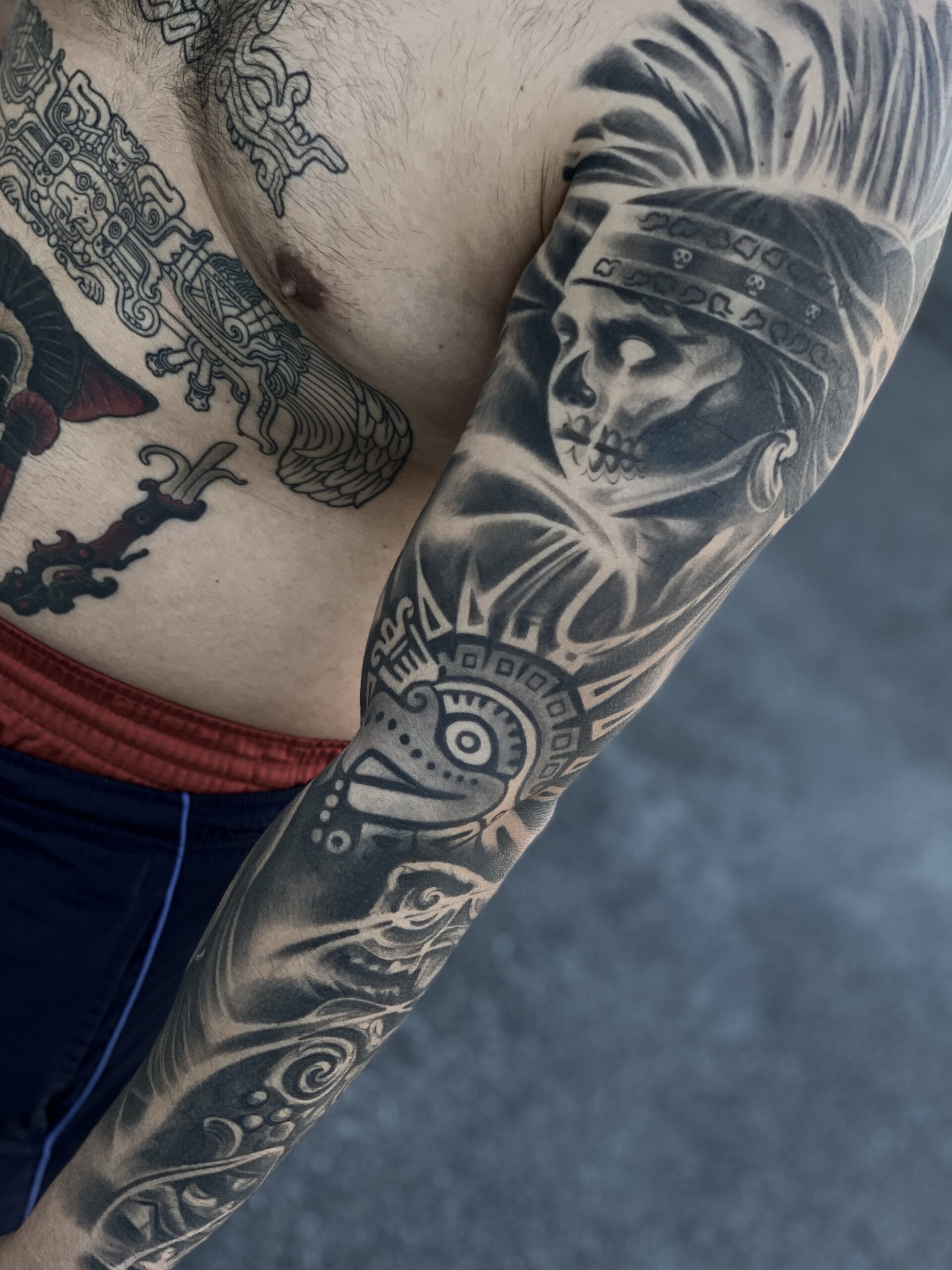 aztec sleeve tattoo designs Bulan 2 Tattoo uploaded by @hozl • Aztec sleeve