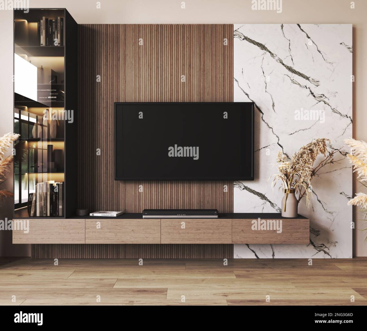 background tv wall design Bulan 4 Classic luxury TV wall mock up with lighting